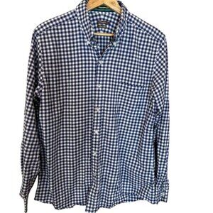 J. McLaughlin Shirt Trim Fit Plaid Check Mens XL Cotton Blue White Button Down